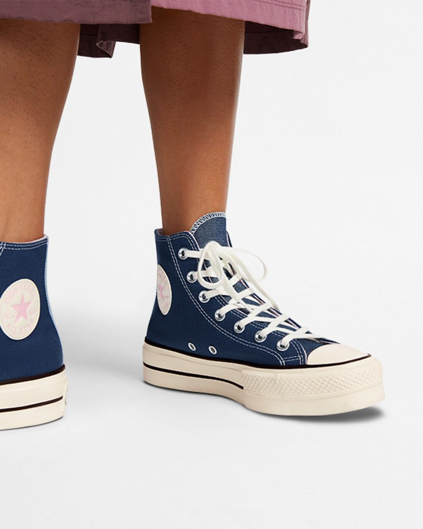 Topanky Na Platforme Converse Chuck Taylor All Star Lift Denim Vysoke Damske Námornícka Modrá Oranžové Ruzove | SK WC115E4